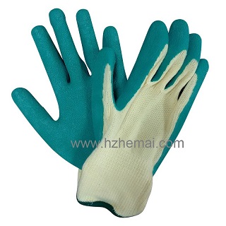 green latex coated gardening work glove